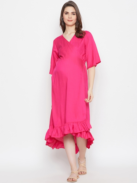 

The Kaftan Company Women Maternity Magenta Solid Wrap Dress