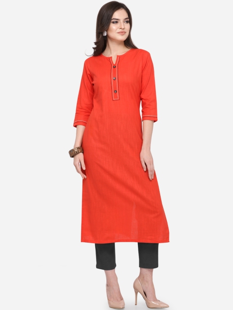 

Kvsfab Women Orange Solid Straight Kurta