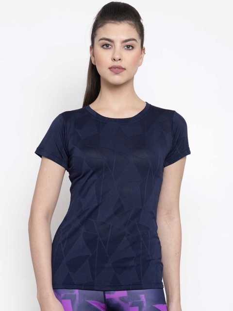 

Boston Club Women Navy Blue Self Design Slim Fit Round Neck Tennis T-shirt