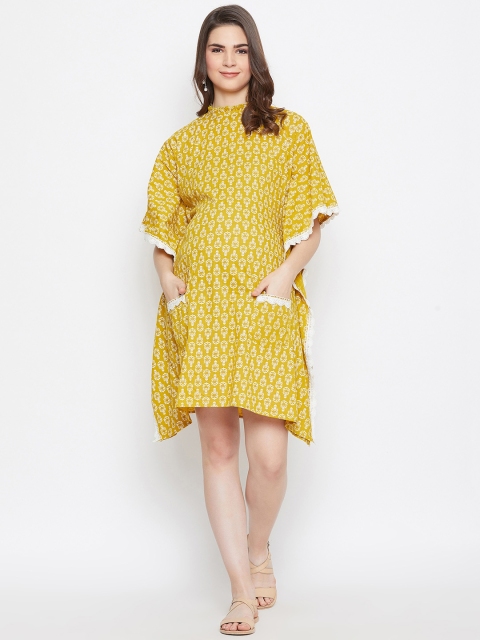 

The Kaftan Company Women Maternity Yellow Printed Kaftan Dress