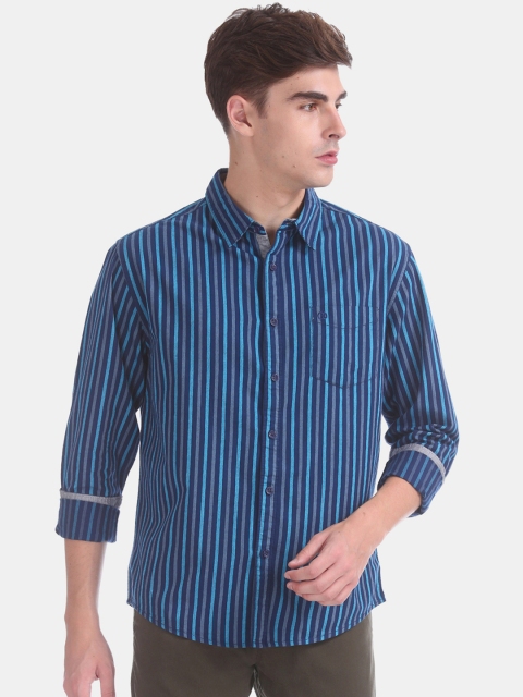 

Ruggers Men Blue & Grey Slim Fit Striped Casual Shirt