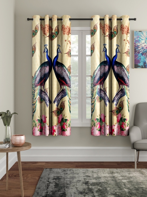 

Home Sizzler Beige & Blue Set of 2 Window Curtains