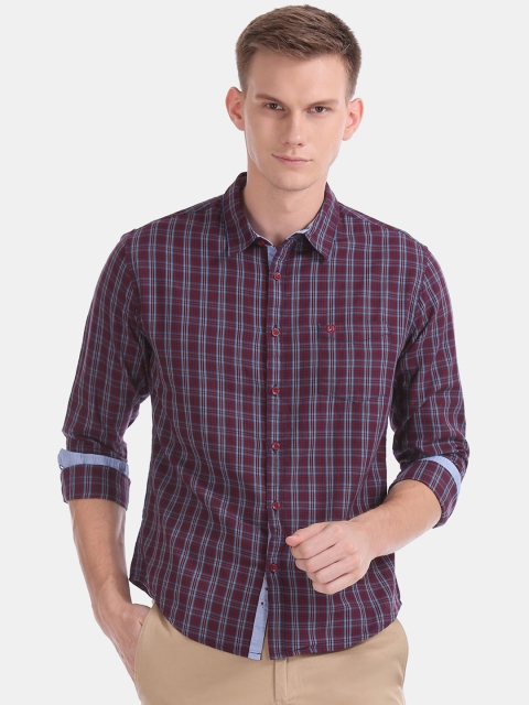 

Ruggers Men Red & Blue Slim Fit Checked Casual Shirt, Maroon