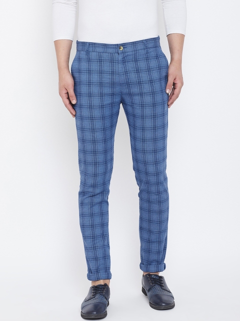 

JUMP USA Men Blue Slim Fit Checked Regular Trousers