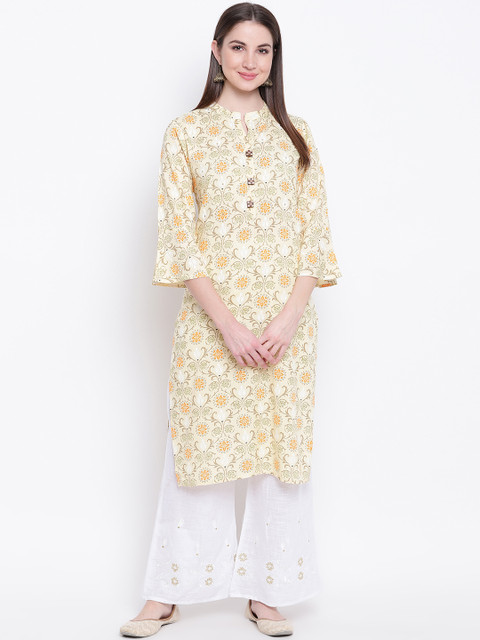 

Kvsfab Women Cream-Coloured & White Printed Kurta with Palazzos