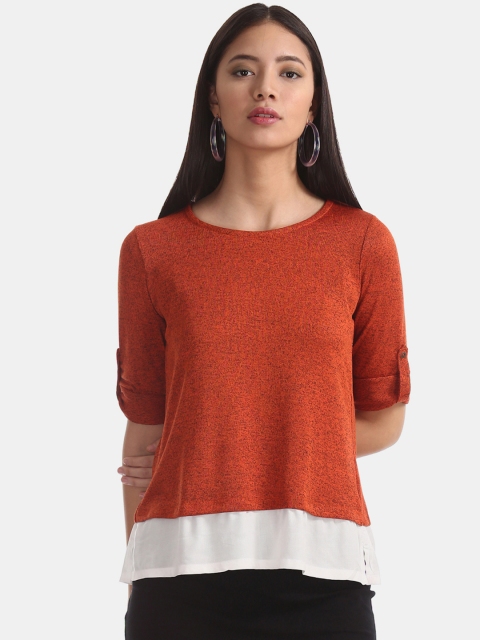 

Cherokee Women Rust Brown & White Colourblocked Top