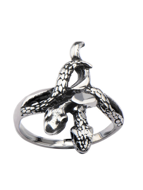 

Inox Jewelry Men Silver-Toned & Black Stainless Steel Two Alternate Snake Finger Ring