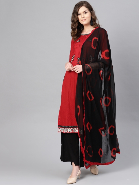 

Ishin Women Red & Black Embroidered Kurta with Palazzos & Dupatta