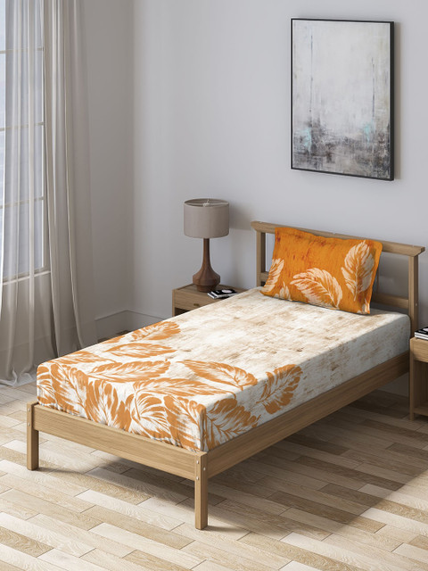 

DDecor White & Brown Floral 150 TC Cotton 1 Single Bedsheet with 1 Pillow Covers