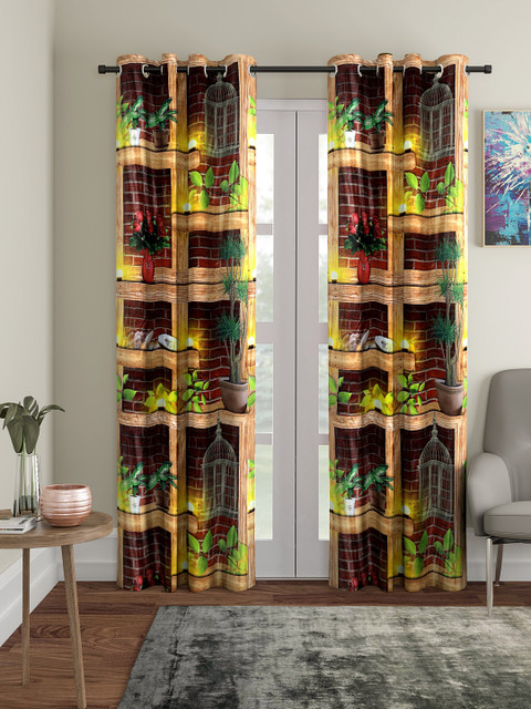

Home Sizzler Brown & Green Set of 2 Long Door Curtains