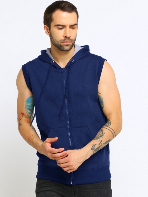 

Maniac Men Navy Blue Solid Hooded Sweatshirt