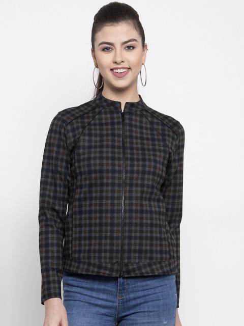 

armure Women Charcoal Grey Checked Lightweight Tailored Jacket