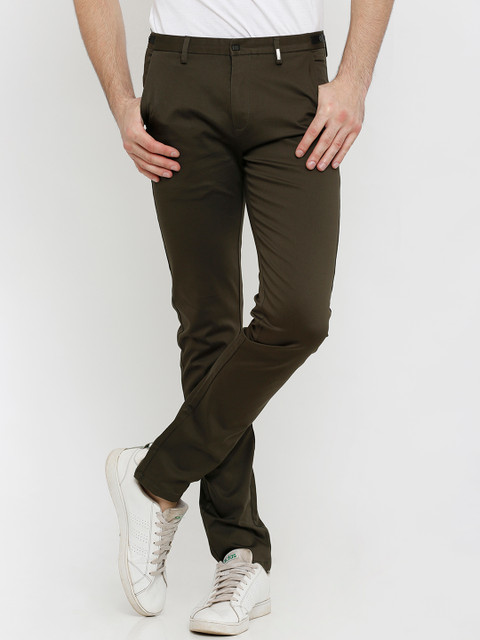 

Rex Straut Jeans Men Olive Green Slim Fit Solid Regular Trousers