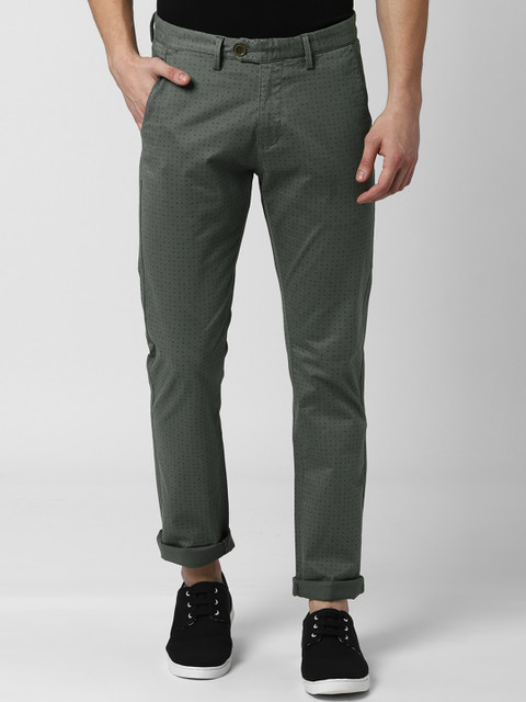 

Peter England Casuals Men Olive Green & Black Slim Fit Printed Regular Trousers