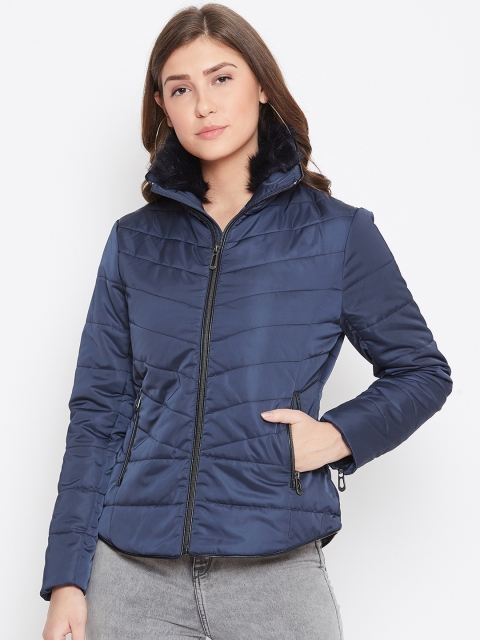 

METTLE Women Navy Blue Solid Puffer Jacket