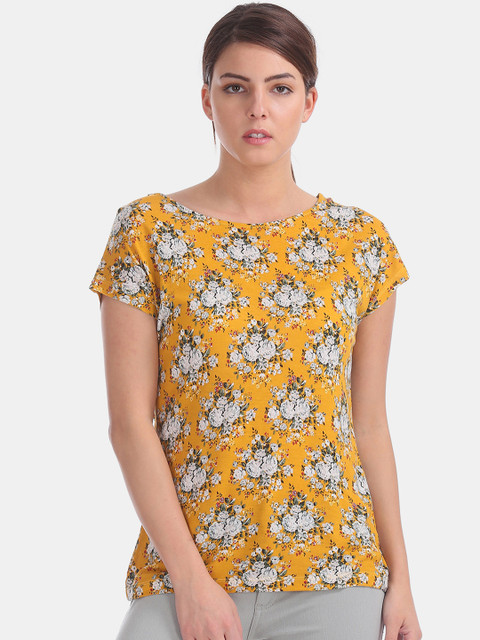 

Cherokee Women Mustard Yellow & White Printed Top