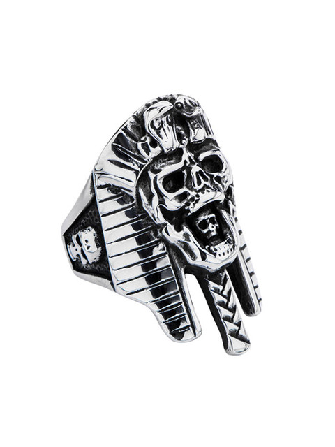 

Inox Jewelry Men Silver-Toned & Black Stainless Steel Pharaoh Skull-Shaped Finger Ring
