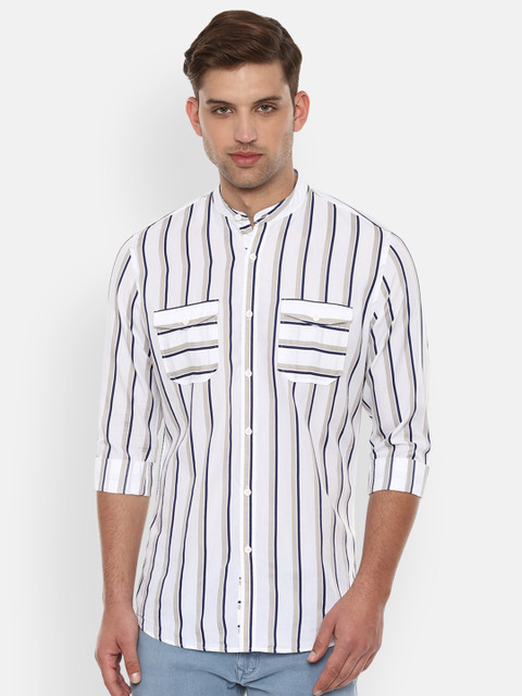 

Van Heusen Sport Men White & Navy Blue Slim Fit Striped Casual Shirt