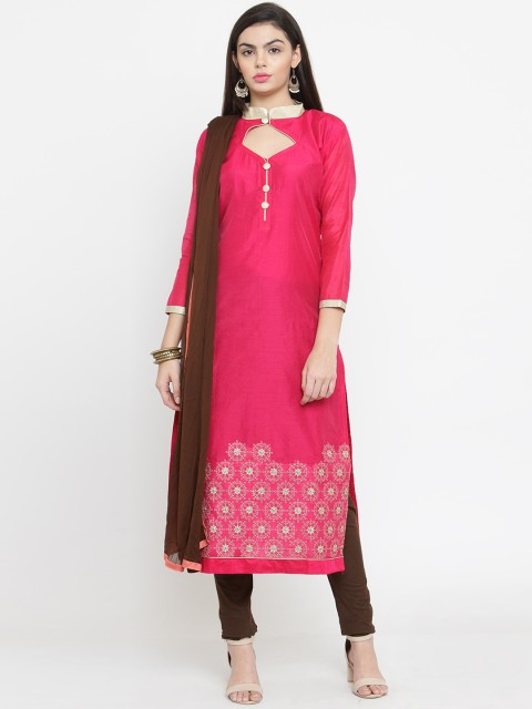 

mf Pink & Brown Silk Blend Unstitched Dress Material