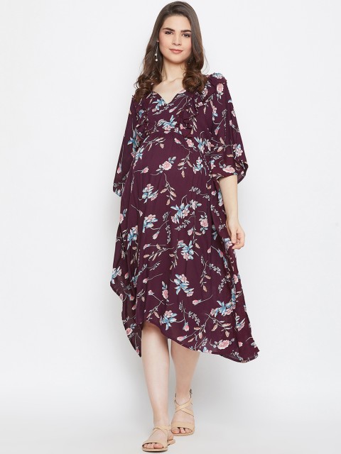 

The Kaftan Company Women Burgundy Printed Kaftan Maternity Dress