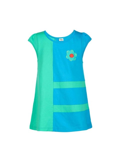 

CACA CINA Girls Turquoise Blue & Green Colourblocked A-Line Dress