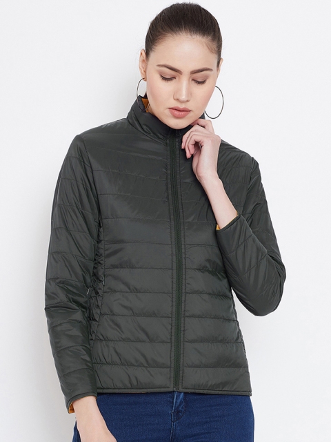

METTLE Women Olive Green Solid Puffer Jacket