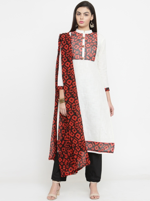 

mf White & Black Cotton Blend Unstitched Dress Material