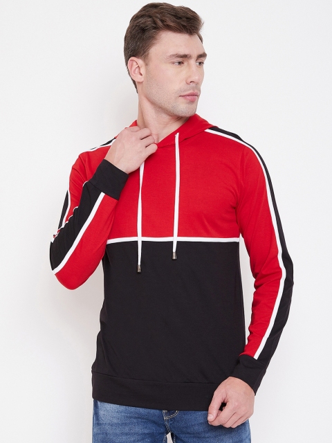 

LE BOURGEOIS Men Red & Black Colourblocked Hood T-shirt