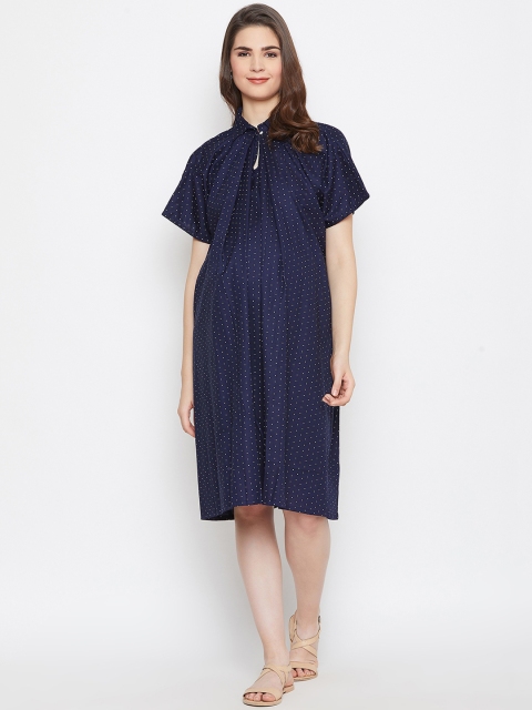 

The Kaftan Company Women Navy Blue Printed Maternity Shirt Dress