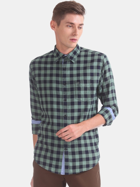 

Ruggers Men Green & Navy Blue Slim Fit Checked Casual Shirt