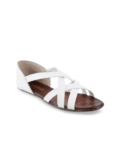 

Metro Women White Solid Leather Open Toe Flats