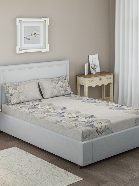 

DDecor Grey Graphic 300 TC Cotton 1 Queen Bedsheet with 2 Pillow Covers