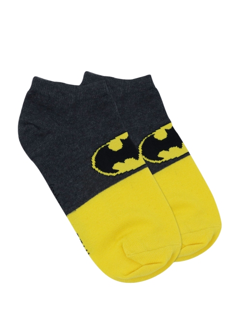 

Justice League Men Charcoal Grey & Yellow Batman Patterned Ankle-Length Socks
