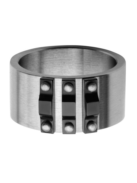 

Inox Jewelry Men Black & Silver-Toned Stainless Steel Bolted Ridge Band Ring