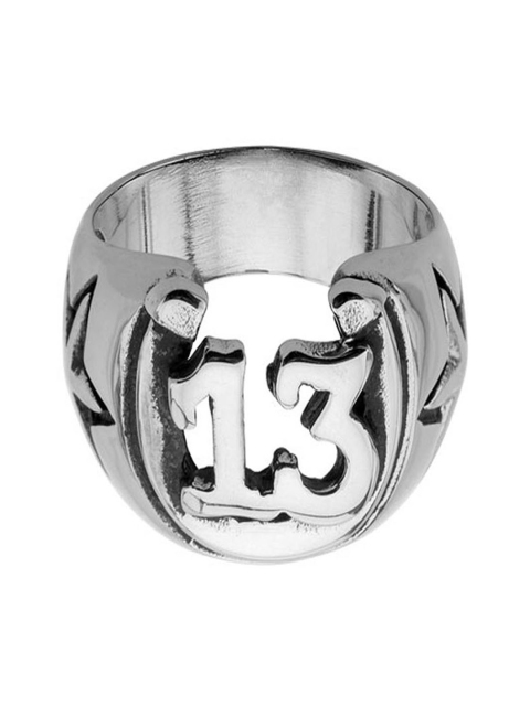 

Inox Jewelry Men Silver-Toned & Black Stainless Steel Lucky 13 Horseshoe-Shaped Finger Ring