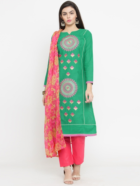 

mf Green & Coral Pink Silk Blend Unstitched Dress Material