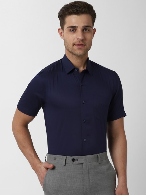 

Peter England Men Navy Blue Slim Fit Solid Formal Shirt