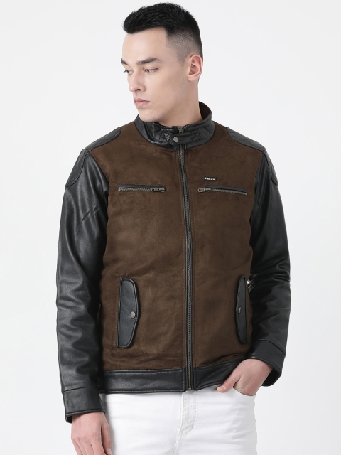 Cloak & Decker by Monte Carlo Men Brown & Black Colourblocked Padded Jacket