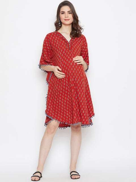 

The Kaftan Company Women Maternity Maroon Printed Kaftan Dress
