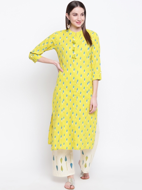 

Kvsfab Women Yellow & Cream-Coloured Printed Kurta with Palazzos