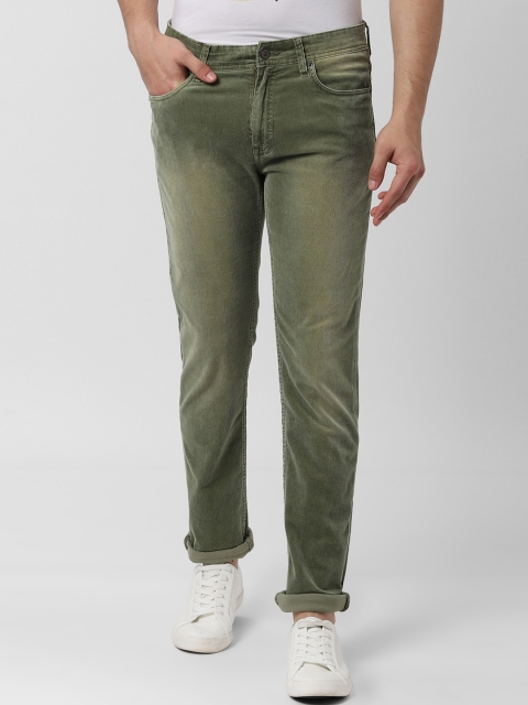 

Peter England Casuals Men Olive Green Slim Fit Self Design Regular Corduroy Trousers