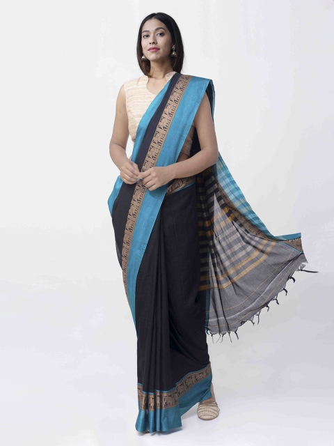 

Unnati Silks Black Pure Cotton Solid Narayan Peth Saree