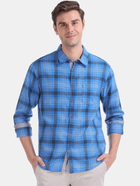 

Ruggers Men Blue Slim Fit Checked Casual Shirt