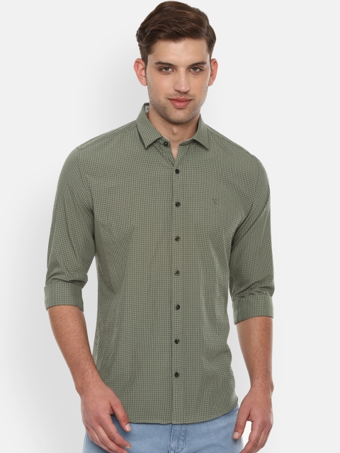 

V Dot Men Olive Green Slim Fit Checked Casual Shirt