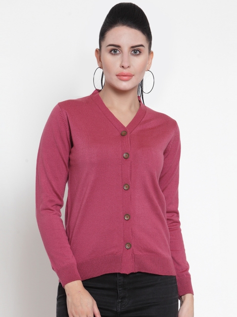 

Kalt Women Dark Pink Solid Cardigan