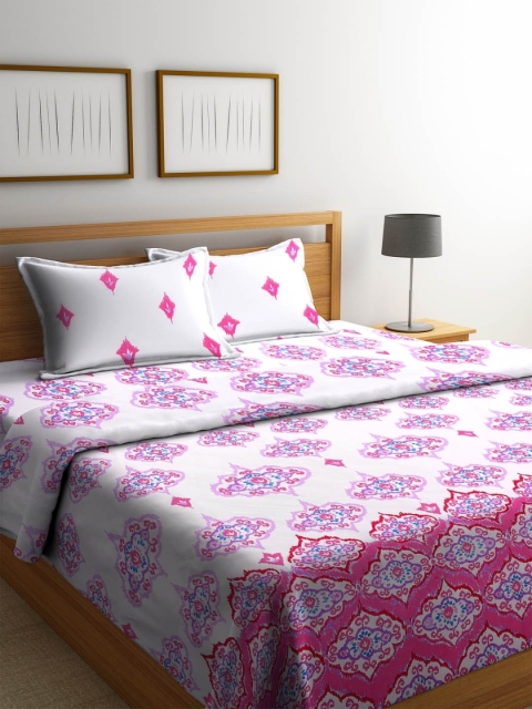 

ROMEE White & Pink Printed Reversible AC Comforter with Bedsheet and 2 Pillow Covers