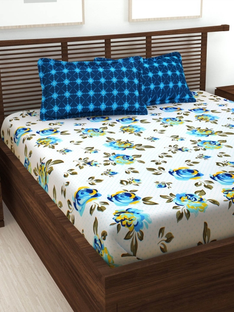 

Story@home Blue & White Floral 186 TC Cotton 1 Queen Bedsheet with 2 Pillow Covers