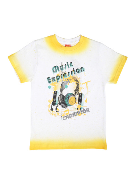 

Dollar Champion Kidswear Boys Yellow & White Printed Round Neck T-shirt