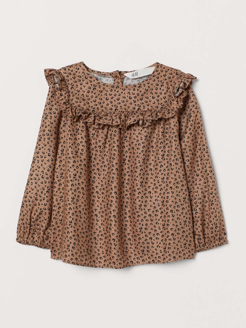

H&M Girls Brown & Black Flounced Blouse, Beige