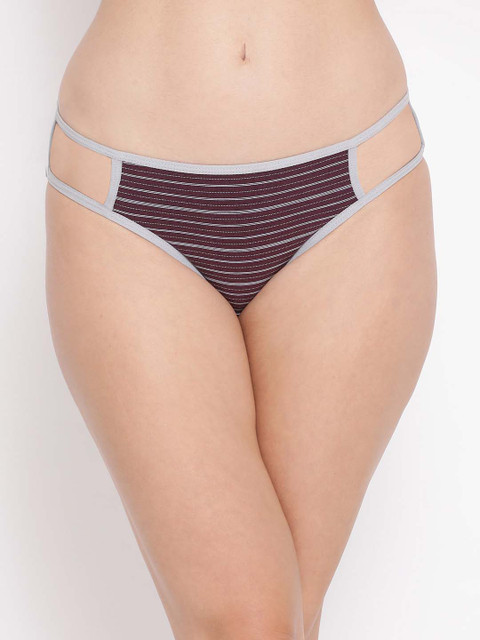 

Clovia Women Brown & Grey Striped Low Waist Bikini Briefs PN1873A15S